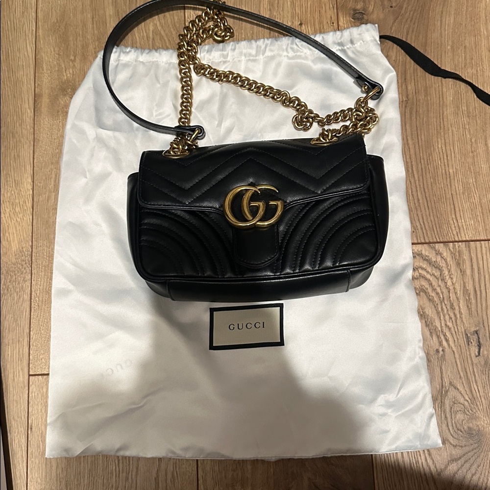 Gucci Black Crossbody Bag with Gold Chain